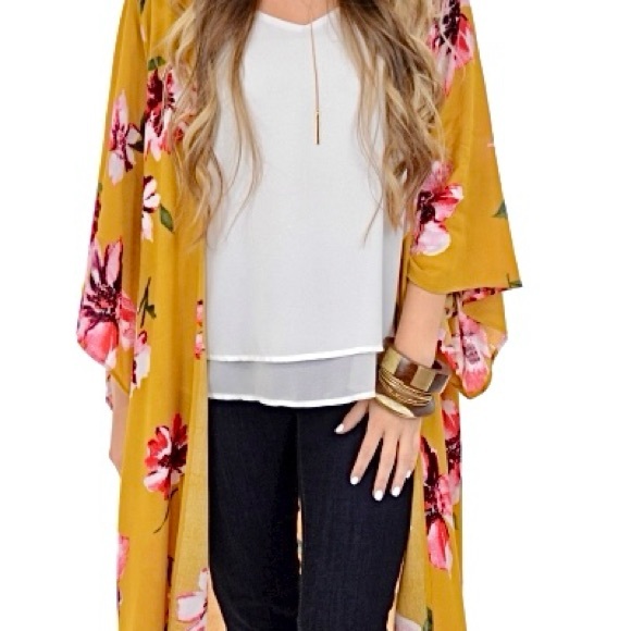 NWT* INFINITY RAINE Kimono Cardigan w/ Floral Print - Picture 4 of 13